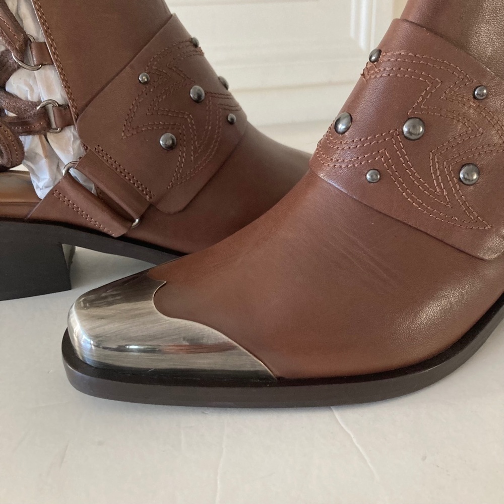 NWOT Free People Rory Studded Brown Leather Shoe Boots Sz 37.5 - Picture 2 of 9
